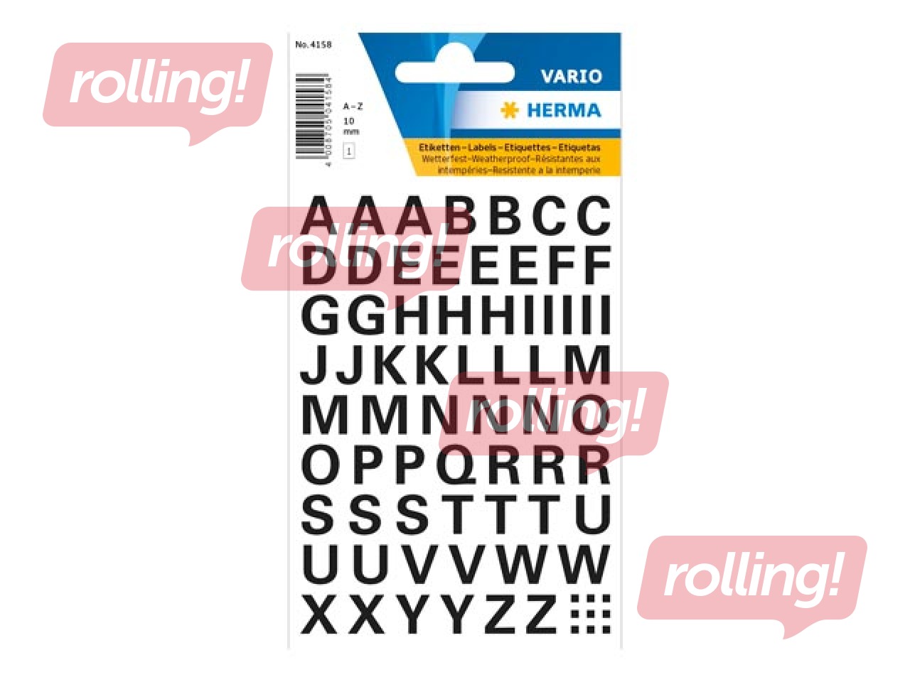 Uzlīmes Herma, burti, 10 mm,  A-Z, melni, ūdensnoturīgas