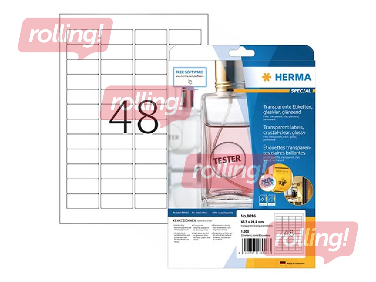 Uzlīmes Herma  A4, 45,7 x 21,2 mm, 25 loksnes, mitrumizturīgas, noturīgas, caurspīdīgas