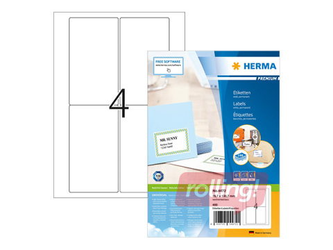 Etiketid Herma Premium, valged, A4, 78.7x139.7mm, 100 lehte