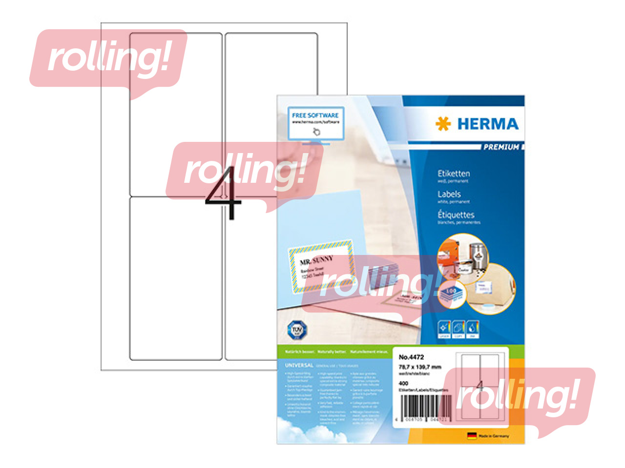 Labels Herma Premium, white, A4, 78.7x139.7mm, 100 sheets