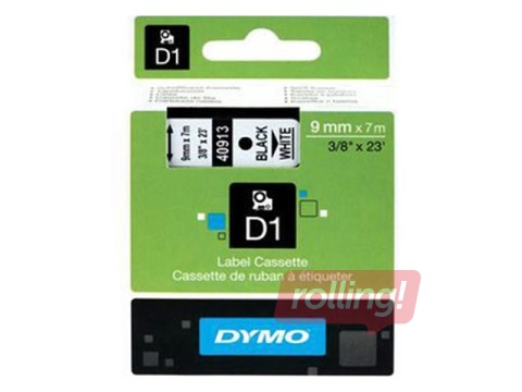 Маркировочная лента Dymo D1, 9 мм x 7м, белый, чёрные буквы