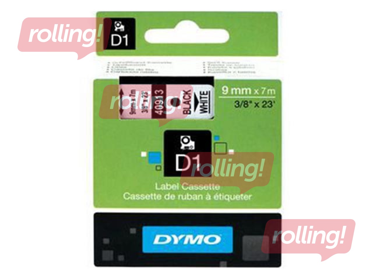 Маркировочная лента Dymo D1, 9 мм x 7м, белый, чёрные буквы