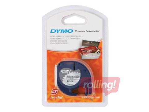 Маркировочная лента Dymo, 12 мм x 4 м, металлик, серебро, чёрные буквы