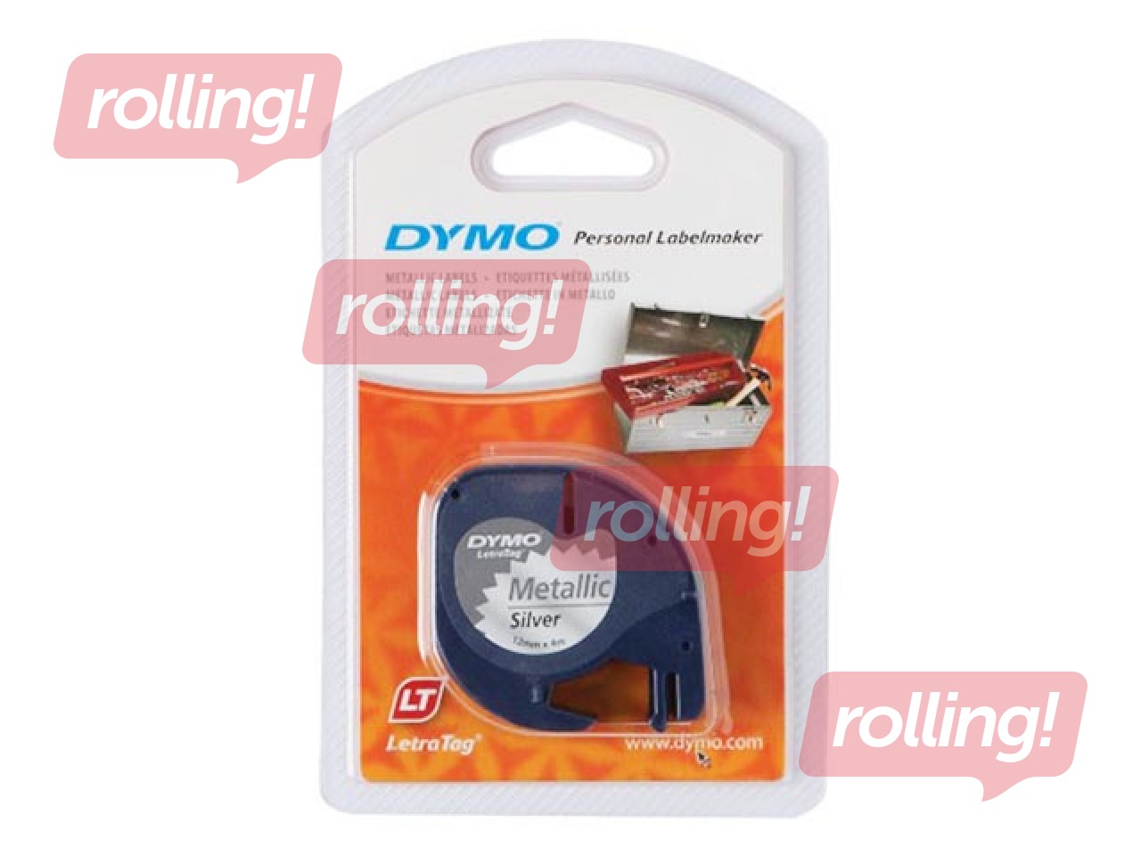 Маркировочная лента Dymo, 12 мм x 4 м, металлик, серебро, чёрные буквы