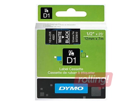 Marking label Dymo D1, 12 mm x 7m, black, white letters (S0720610)