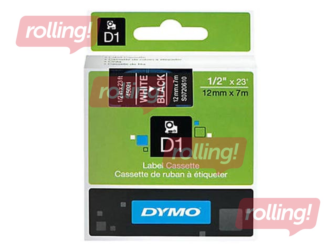 Marking label Dymo D1, 12 mm x 7m, black, white letters (S0720610)