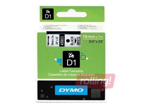 Tape Dymo D1 19mm x 7m, black letters on white