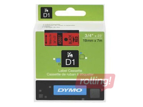 Marking label Dymo D1, 12 mm x 7m, red, black letters