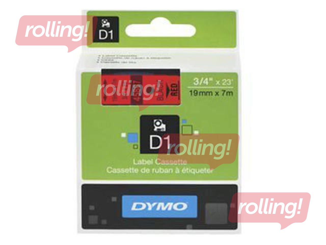 Marking label Dymo D1, 12 mm x 7m, red, black letters