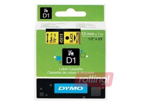 Marking label Dymo D1, 12 mm x 7m, yellow, black letters (S0720580)