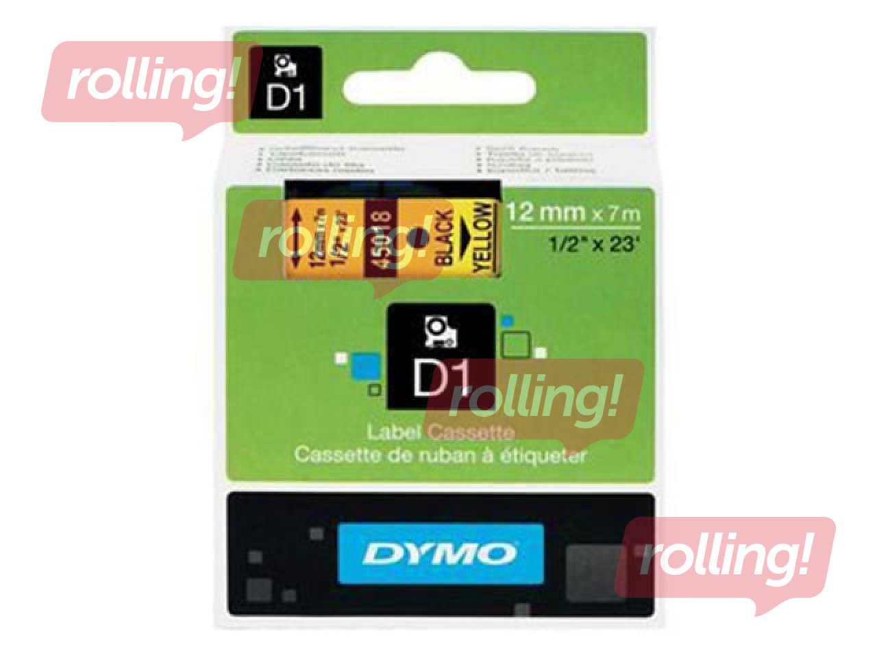 Marking label Dymo D1, 12 mm x 7m, yellow, black letters (S0720580)