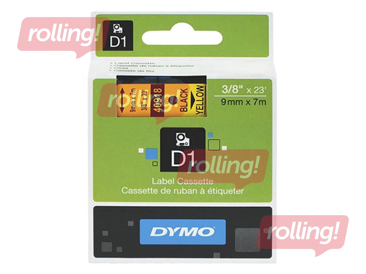 Markeerimislint Dymo D1, 9 mm x 7m, kollane, mustad tähed