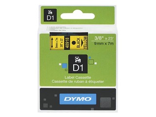 Marking label Dymo D1, 9 mm x 7m, yellow, black letters