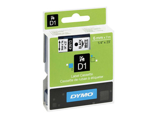 Marķēšanas lente DYMO D1, melni burti uz balta fona, 6mm x 7m