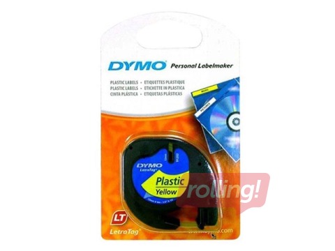 Marking label Dymo, 12 mm x 4 m, plastic, yellow, black letters