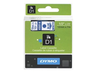 Marķēšanas lente DYMO D1, 12 mm x 7 m, zili burti uz balta fona 