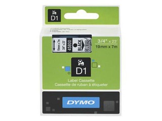 Marķēšanas lente Dymo D1, 19 mm x 7m, melni burti  uz caurspīdīga fona
