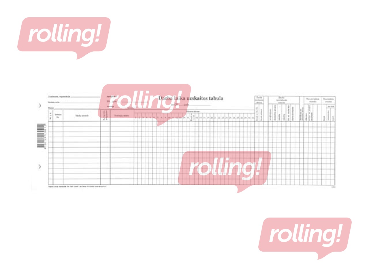 Darba laika uzskaites tabula, 1/2 no A3, 10 loksnes