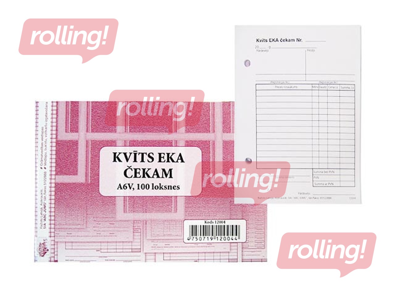 Receipt for EKA receipt, A6V, single-sided