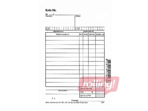 Receipt, A6, self-copying, 2 copies