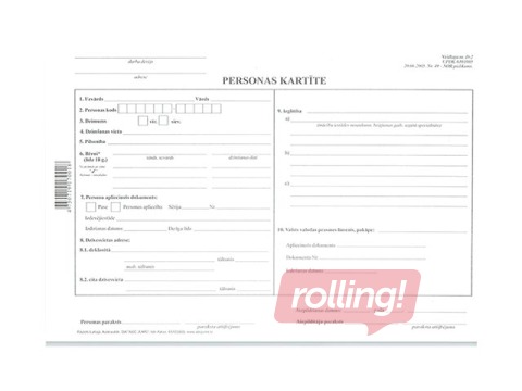 Personas kartīte, A4, divpusēja, 10 gab.