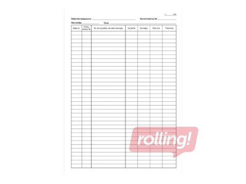 Noliktavas uzskaites grāmata, A4, 70 lapas