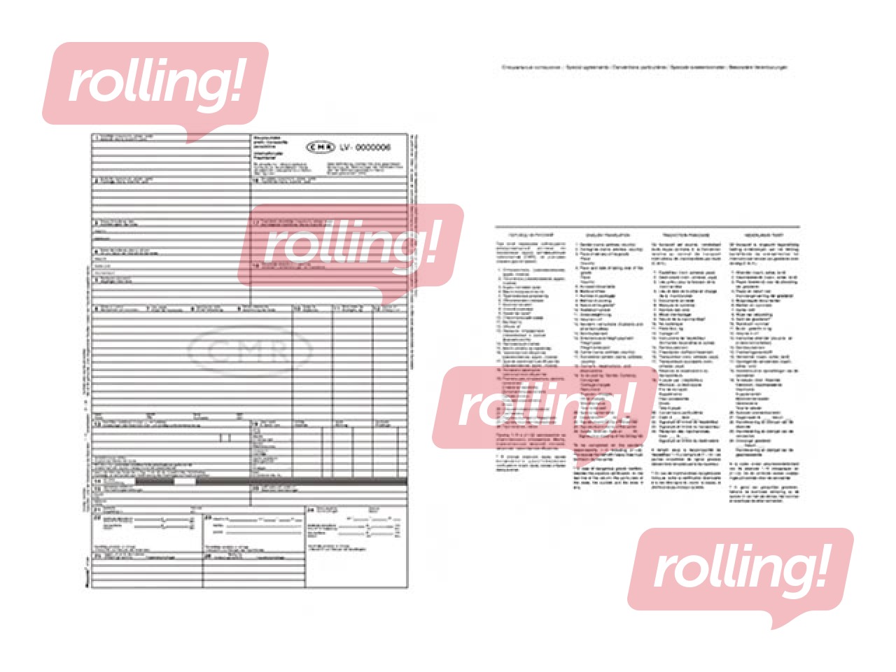 CMR starptautiskā preču - transporta pavadzīme ar numuriem, 6 eksemplāri