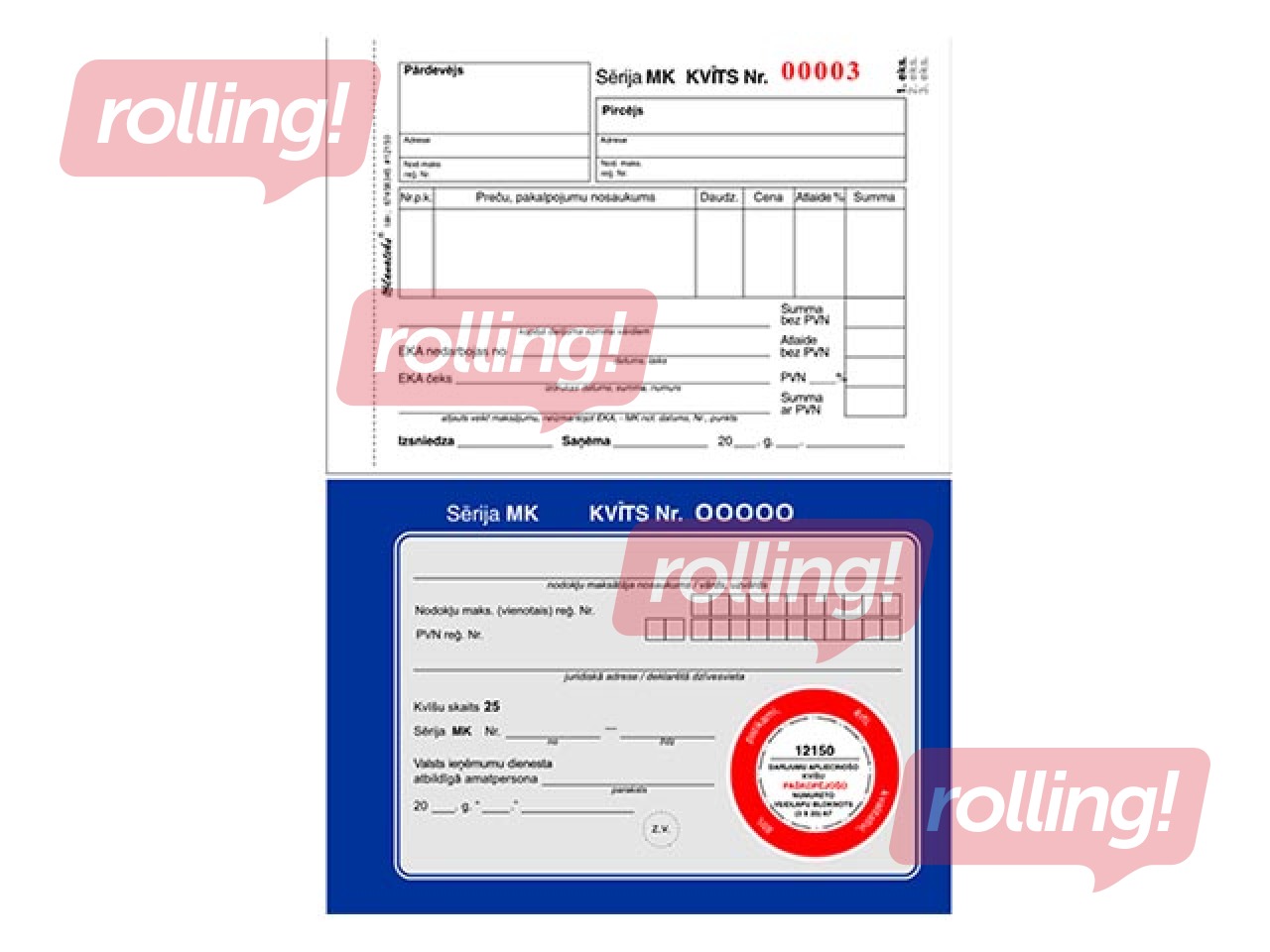 Transaction confirmation receipts, A6, self-copying, 3 copies, 25 sets