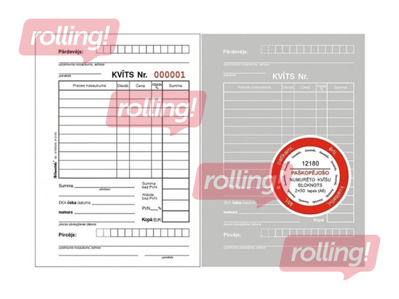 Receipt with numbering, A6, self-copying, 2 copies, 50 sets
