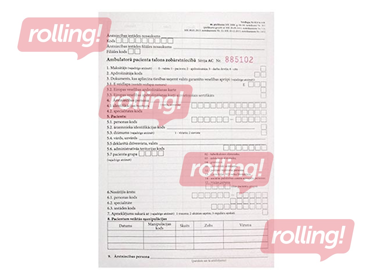 Ambulatorā pacienta talons zobārstniecībā, 100 loksnes