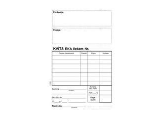 Receipt for EKA check, A6, one-sided