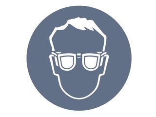 Label - sign  ''Must use protective glasses