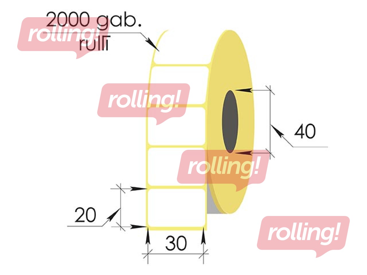 Thermal labels roll, 30x20 mm, Top, 2000 pcs