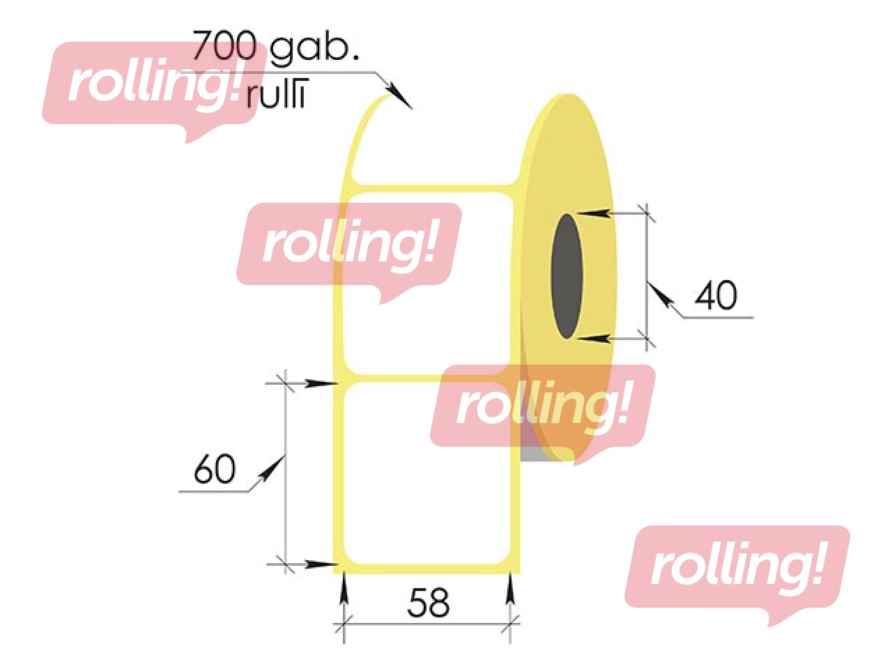 Thermal stickers in a roll, 58x60 mm, TermoEko, 700 pcs
