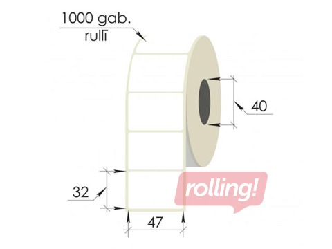 Labels roll, 47x32 mm, PP, 1000 pcs, white