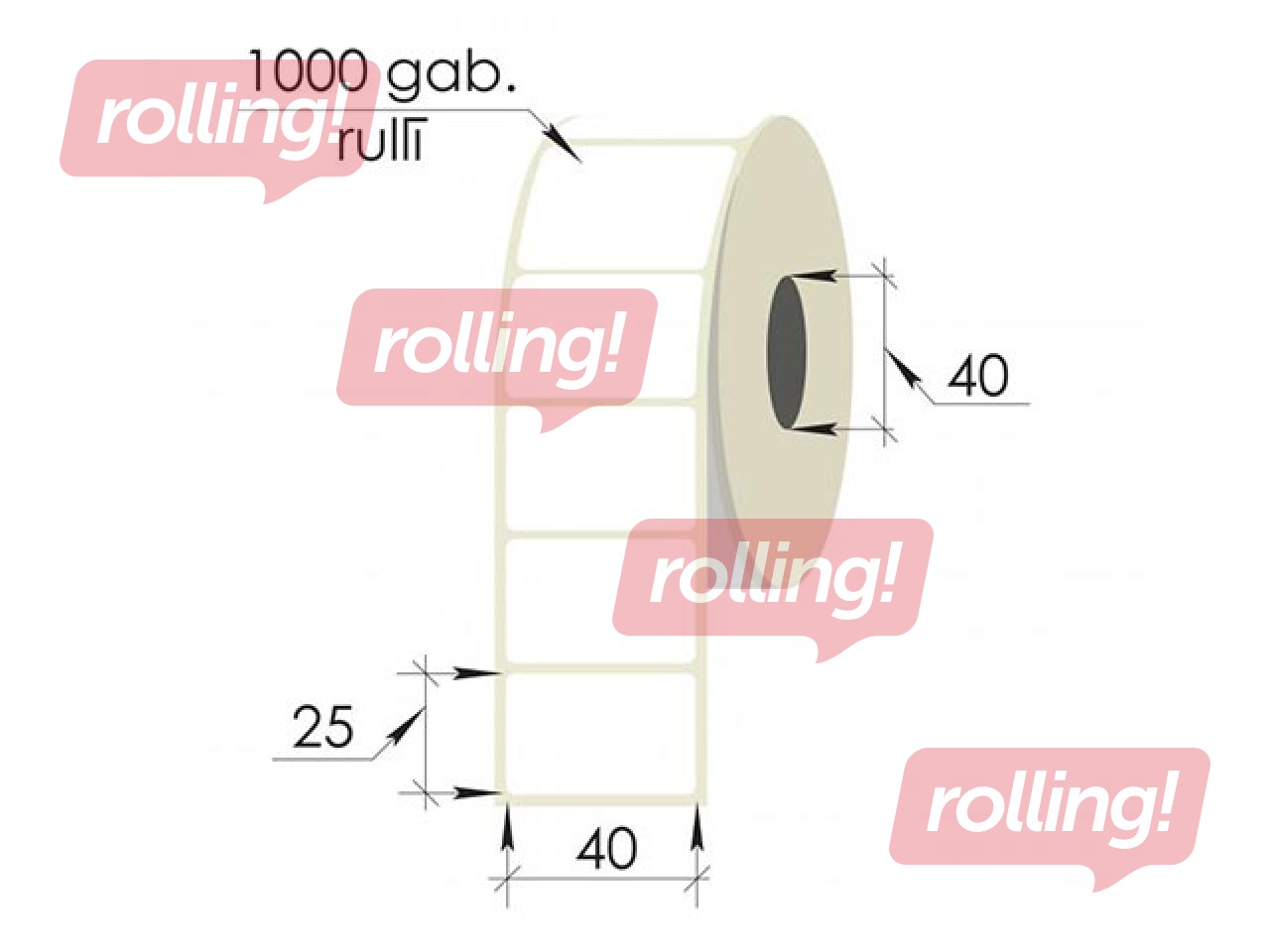 Uzlīmes rullī, 40x25 mm, PP, 1000 gab., baltas