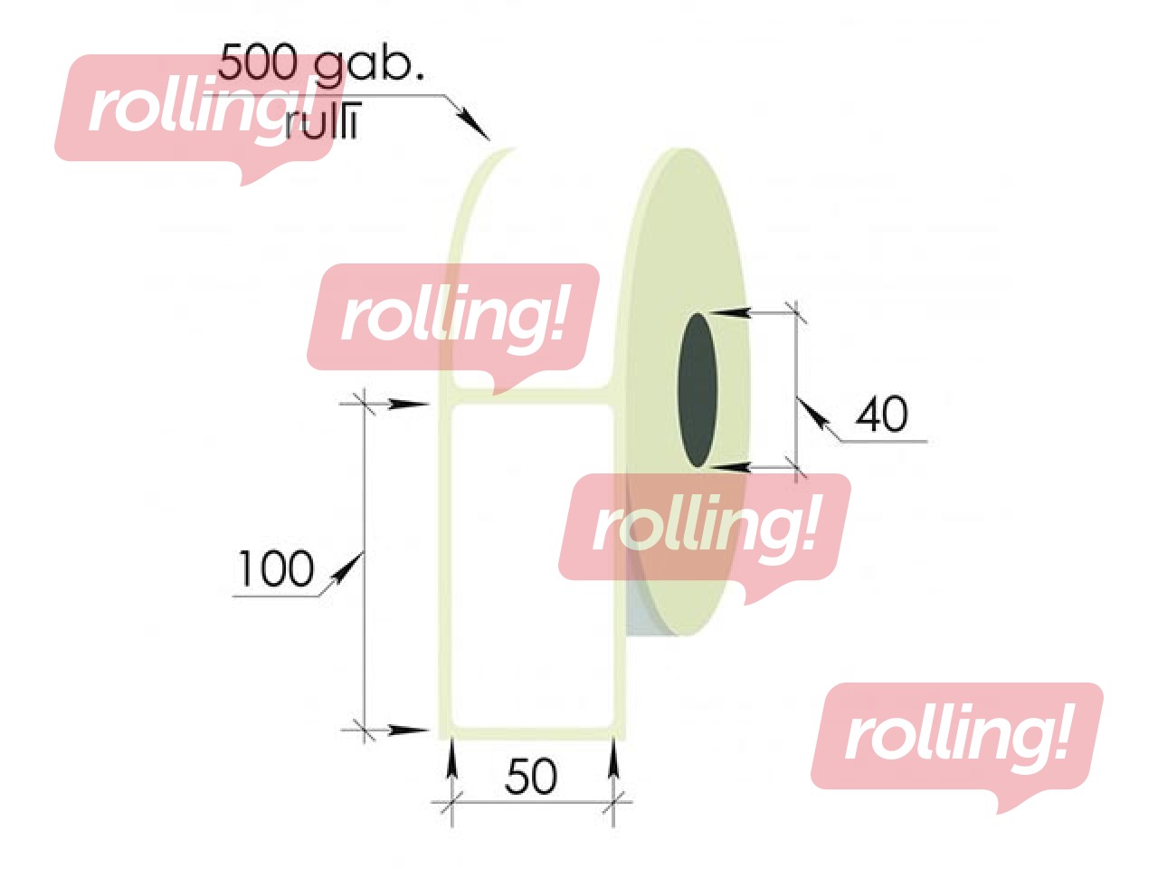 Uzlīmes rullī, 50x100 mm, PP, 500 gab., baltas