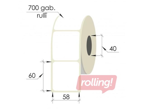 Uzlīmes rullī, 58x60 mm, PP, 700 gab., baltas