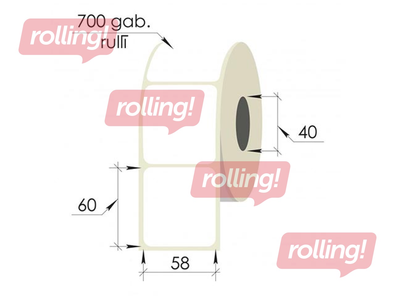 Uzlīmes rullī, 58x60 mm, PP, 700 gab., baltas