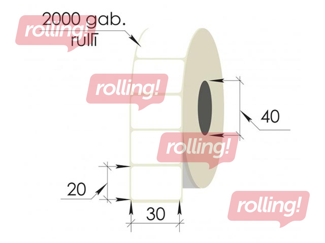 Наклейки в рулоне, 30x20 mm, PP, 2000 шт, белый