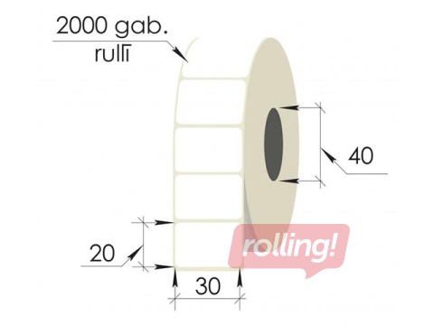 Uzlīmes rullī, 30x20 mm, PP, 2000 gab., baltas