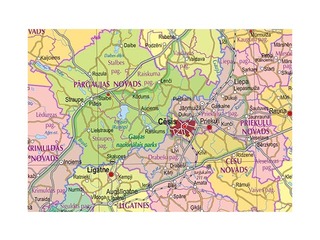 Административная настенная карта Латвии, 121.5х86.5см, настенная, ламинированная, с рейками