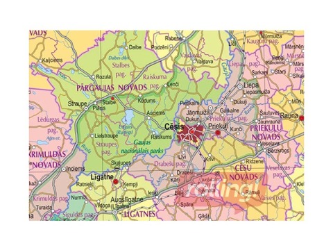 Latvijas administratīvā sienas karte, 121.5x86.5cm, laminēta, ar līstēm