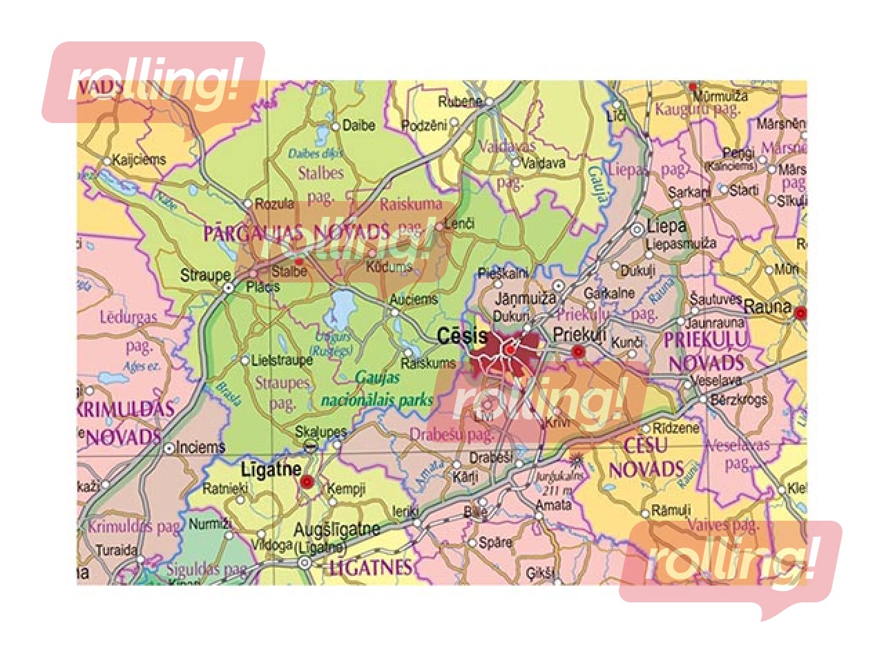 Latvijas administratīvā sienas karte, 121.5x86.5cm, laminēta, ar līstēm