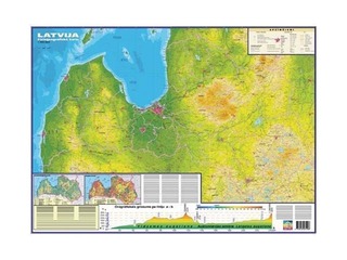 Физико-географическая настенная карта Латвии, ламинированная, с рейками, 89x121см