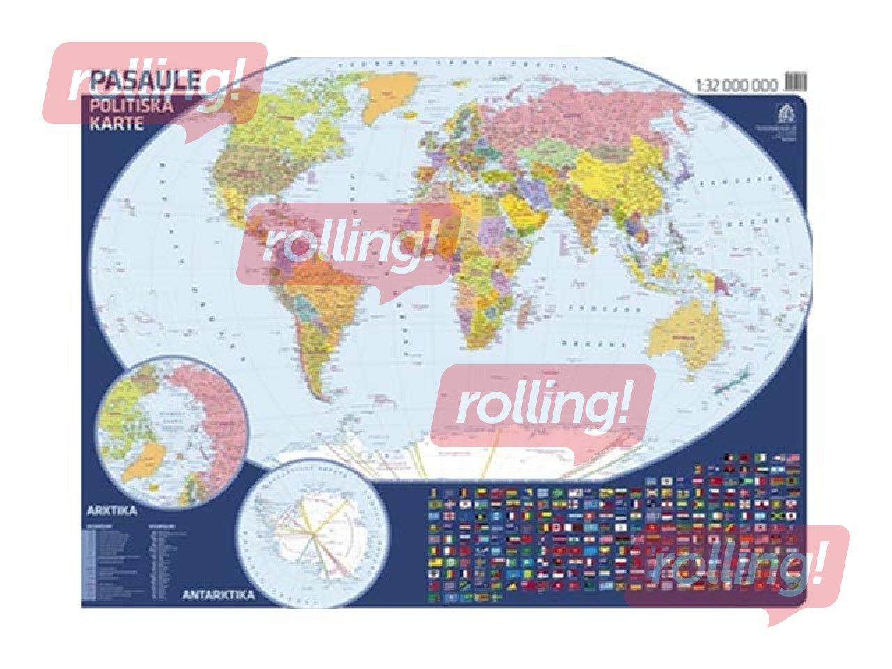 World political wall map, 109.5 x 85 cm, laminated, with edgings