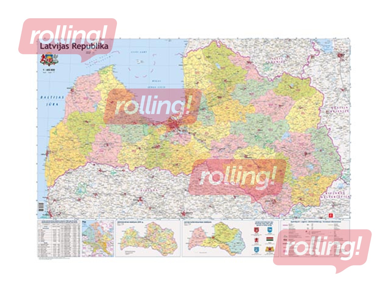 Latvia administrative wall map, 121.5x86.5cm
