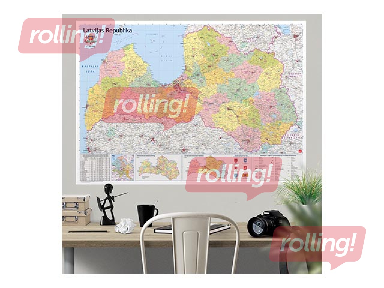 Latvia administrative wall map, 121.5x86.5cm
