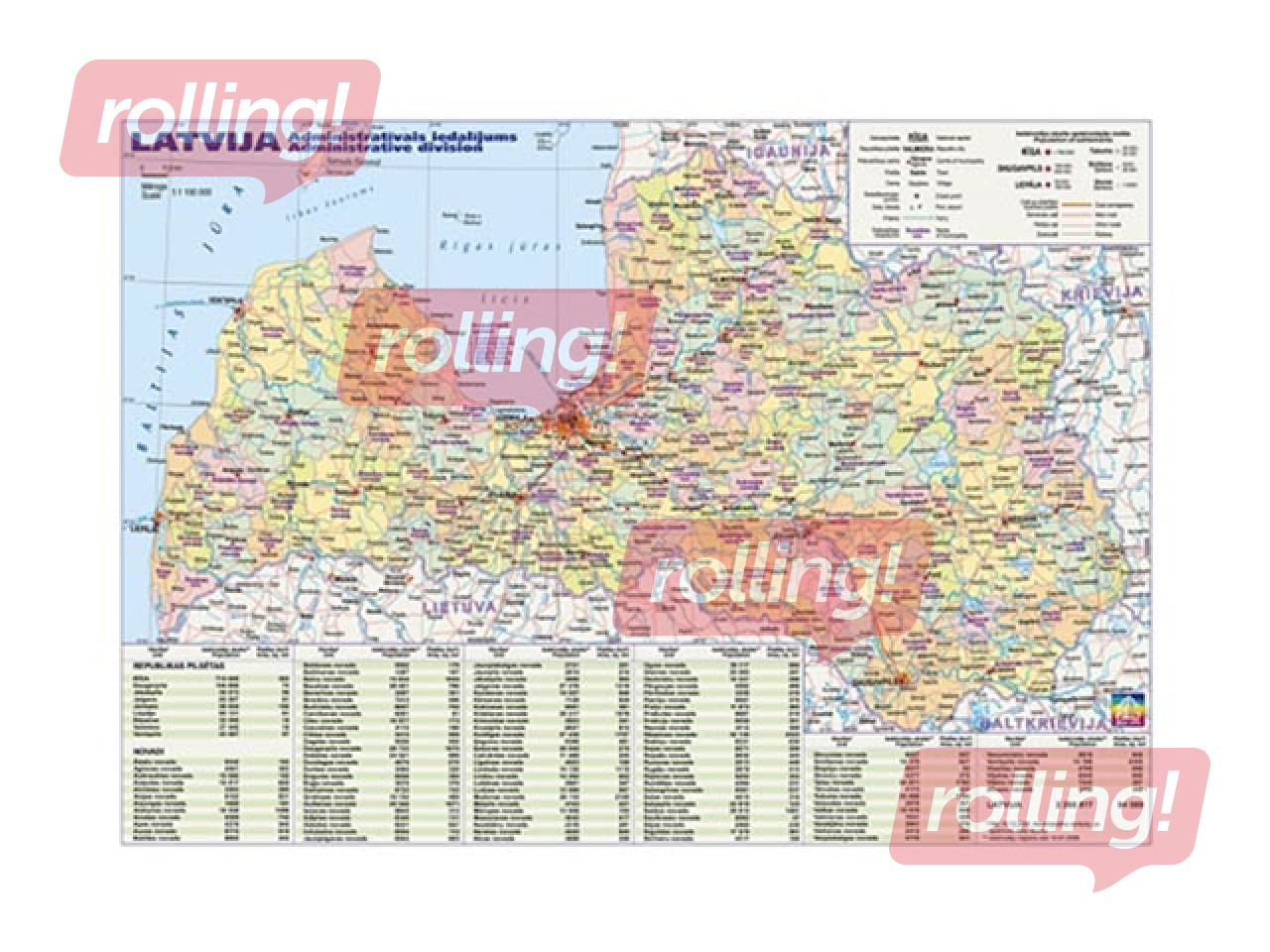 Latvijas administratīvā un fizioģeogrāfiskā karte A3 formātā