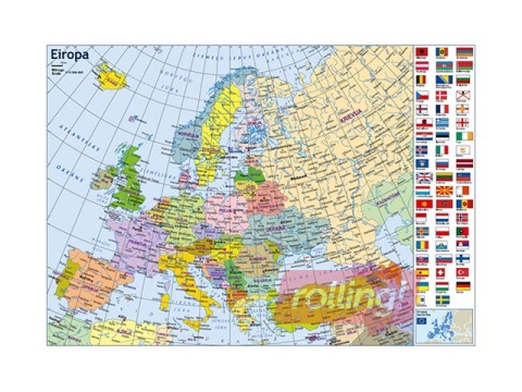 Political and physiographic map of Europe in A3 format
